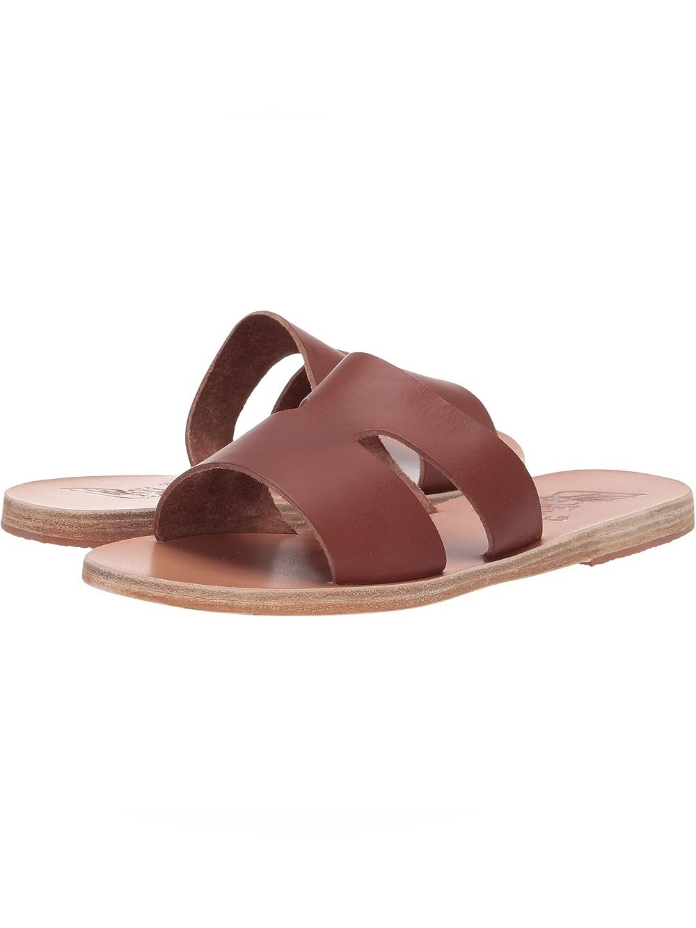 Ancient Greek Sandals Apteros Cotto Mefium Brown Leather Slide Sandals sz 8